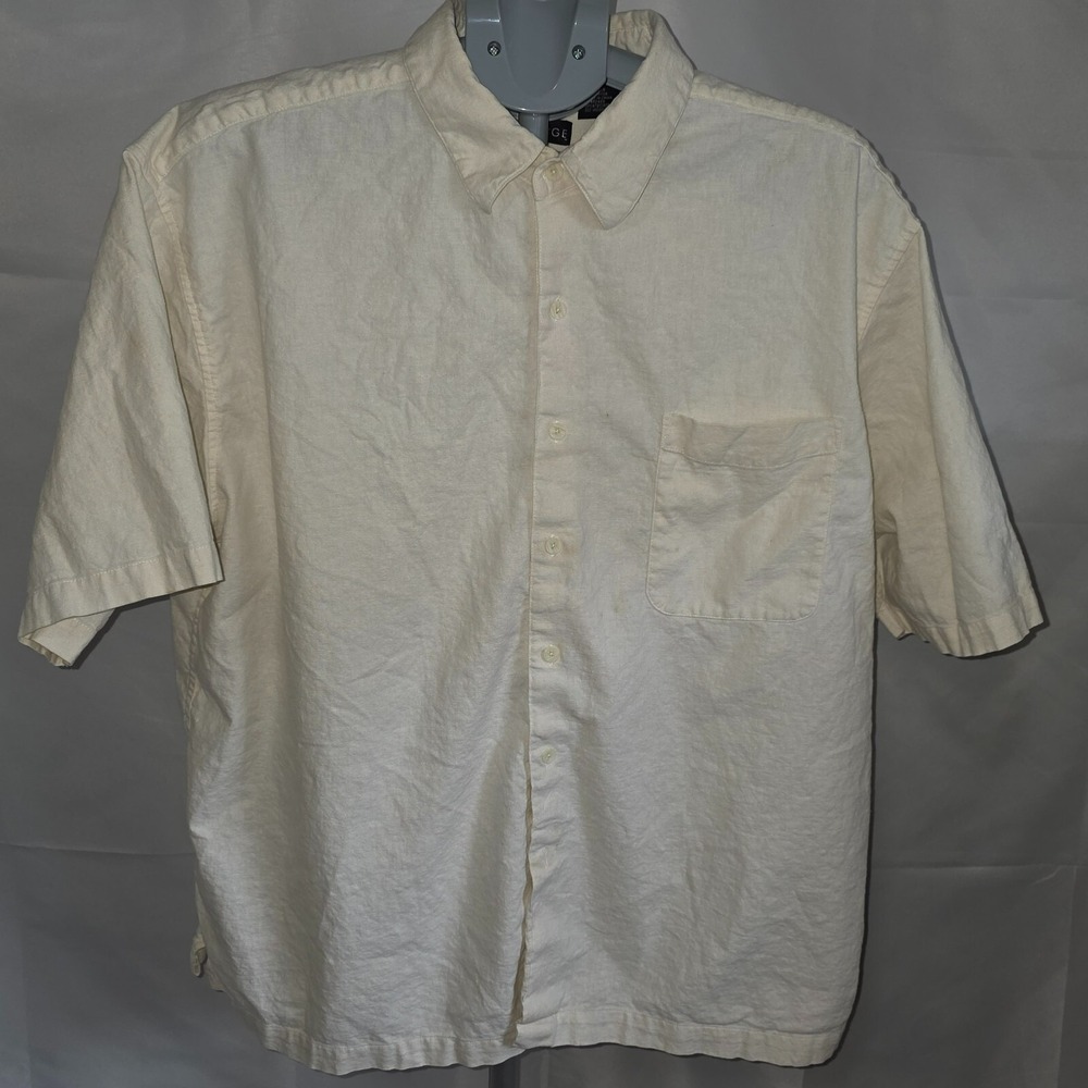 George Short Sleeve Button Up Shirt Men's 2XL Brown Linen Blend Casual Summer To